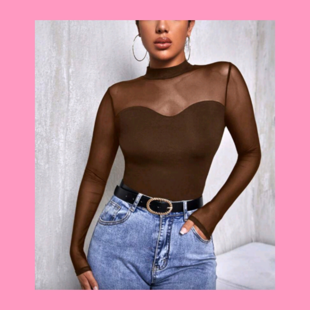 FINAL PRICE ✨Elegant Brown Sheer Long Sleeve Top